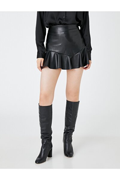 Koton Leather Look Mini szoknya Flounce-val