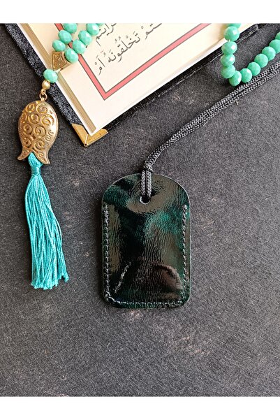 ViP GiFT تميمة قلادة صلاة Cevşen مربعة الشكل من الجلد الطبيعي بنمط لامع