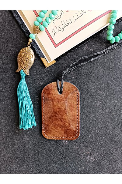 ViP GiFT Kayı Dörtgen Cevşen Dualı Kolye Muska Hakiki Deri Parlak Desenli