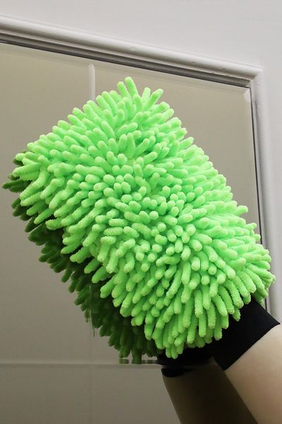 DNS HOME 1Pc Green Pasta Microfiber Cleaning Double Sides Glove Mop And Car Washing Drying Glove Mop