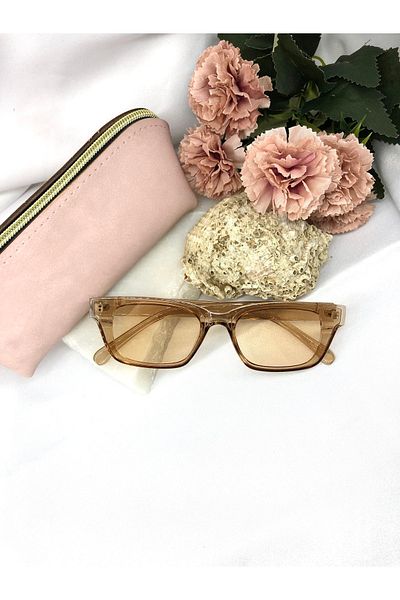 Di Caprio Elira Rectangle Retro Transparent Light Brown Women's Sunglasses
