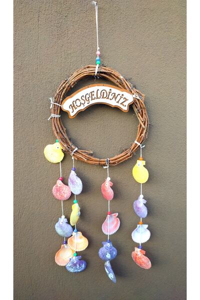 Antioch Art And Design Dev Boy 80 Cm Ağaç Dalından Deniz Kabuklu Hoşgeldiniz Kapı Süsü Duvar Süsü Ev Dekor Hediyelik Eşya