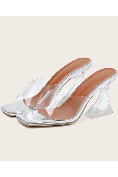 TrendyAnka Rochie De Seara De Dama Argintiu Maro Transparent 8 Cm Toc Transparent Sandale Pantofi Papuci