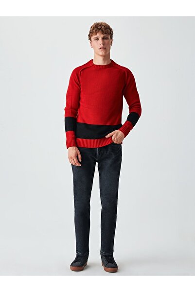 Ltb Pulover roșu cu mâneci lungi cu dungi