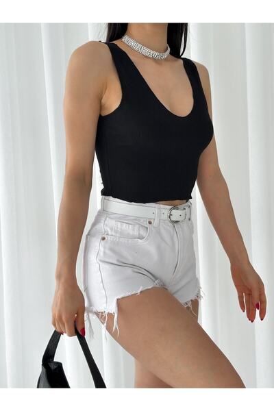 alenmoda Bluză evazată cu decolteu în V și cu nervuri pentru femei