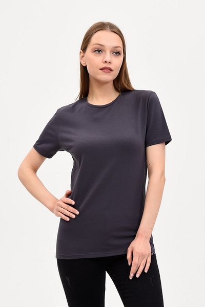 GENIUS STORE Smoke Colored Crew Neck Basic Women's T-Shirt
