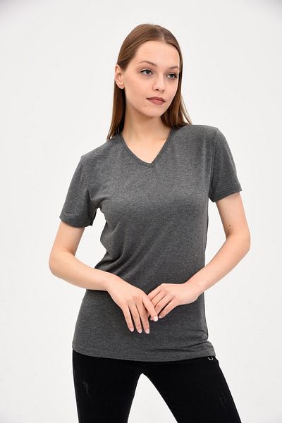 GENIUS STORE Women's V-Neck Basic Gray T-Shirt