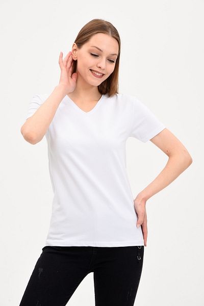GENIUS STORE Tricou alb de bază cu decolteu în V de damă