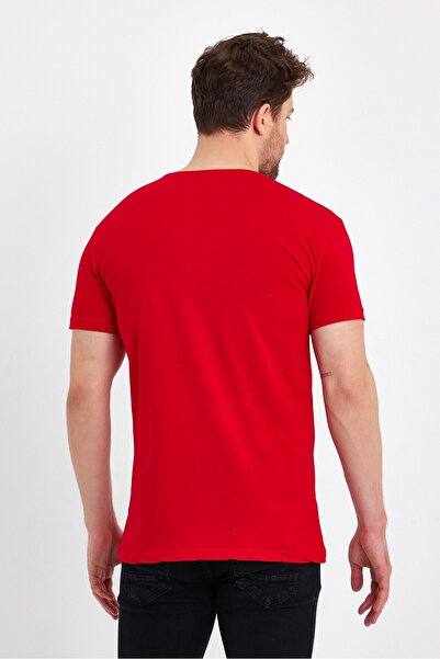 GENIUS STORE Ανδρικό μπλουζάκι BAST10 Red Basic Crew Neck