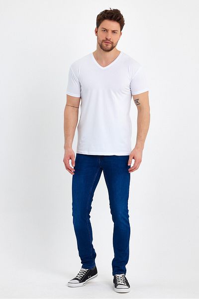 GENIUS STORE Ανδρικό λευκό T-shirt Basic με λαιμόκοψη