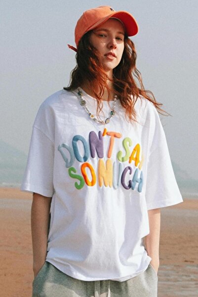 MOONBULL Oversize White Don't Say So Much Printed T-shirt