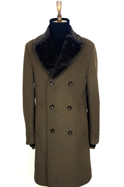 ŞAN GİYİM 8501 Erkek Haki Kürk Yaka Kruvaze Kısa Palto