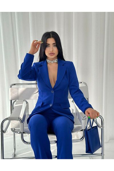 pembekurdelem Jachetă Damă Pantaloni Costum Saks Blue