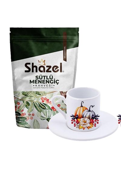 Shazel Menengic Coffee with Milk 200 Gr+ Pumpkin Patterned Turkish Coffee Cup