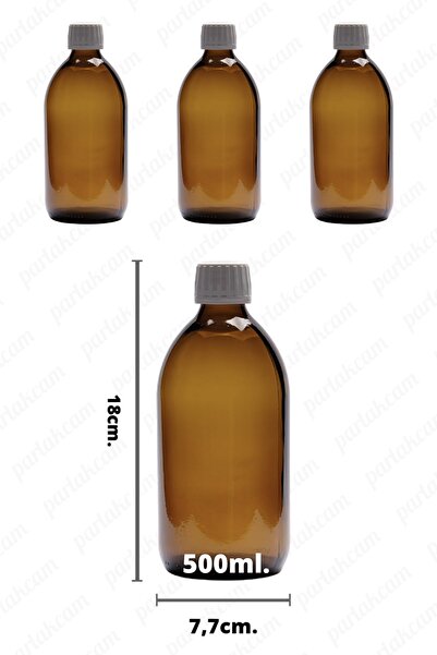 parlakcam 500 Ml Amber Ecza Beyaz Kapaklı Şurup Boş Cam Kapaklı Şişe Ecza Şiş...