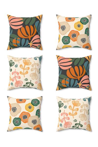 FUS BLUE Modern Floral Patterned Decorative 6-Piece Throw Pillow Pillow Case Set