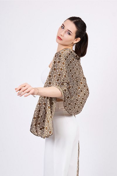 Nomads Felt Pure Silk Scarf| Bronze Brown| Unisex| Selçuklu Vectorel Star Pattern