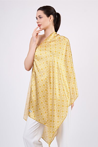 Nomads Felt Pure Silk Scarf| Light Yellow| Selçuklu Vectorel Star Pattern