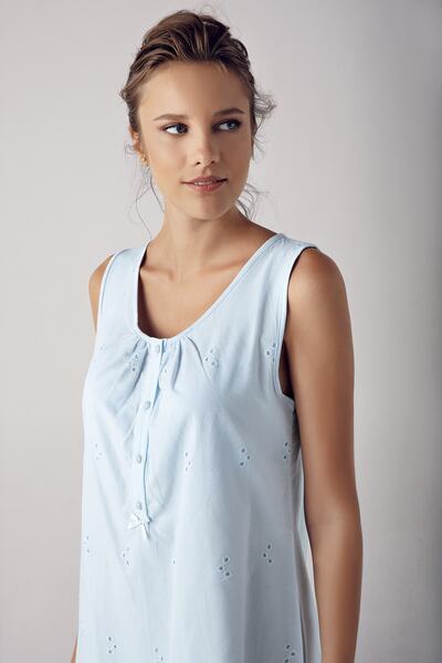 Artış Blue Woven Cotton Maternity Maternity Nightgown and Dressing Gown Set