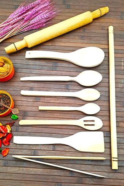 Mrsstore Hamur Açma Gözleme Seti Oklava, Sabit Merdane, Spatula, Maşa, Kaşık ...