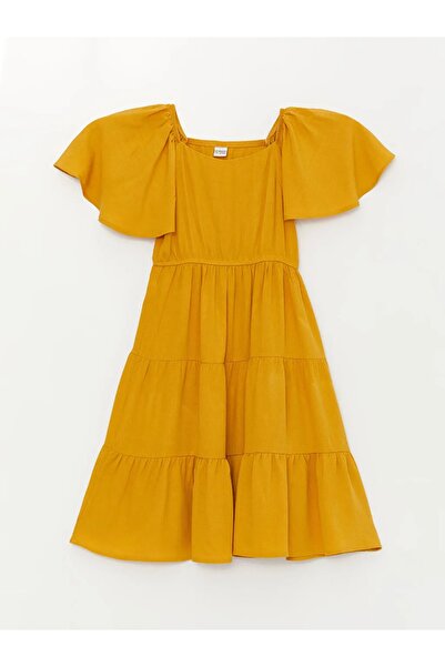 LC Waikiki Lcw Kids Rochie de bază cu mânecă scurtă, cu guler pătrat