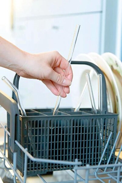 evikonu 6'lı Şeffaf Cam Eğimli Pipet Kokteyl Sunum Pipetleri Yıkanabilir Tekrar Kullanılabilir Pipet