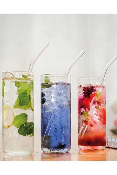 evikonu 6'lı Şeffaf Cam Eğimli Pipet Kokteyl Sunum Pipetleri Yıkanabilir Tekrar Kullanılabilir Pipet