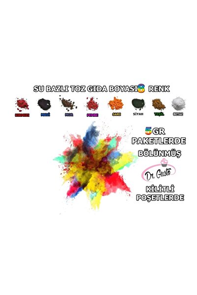 Dr.Gusto Sağlık Ürünleri Toz Gıda Boyası 8 Renk 5 gr X 8 Adet Gelecek