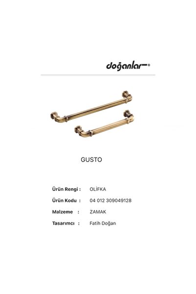 EYM Doğanlar Gusto 192 Mm Furniture Handle Olifka Antique Yellow