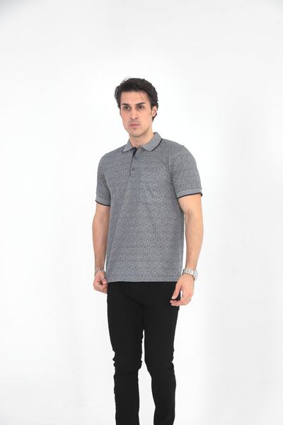 KMKkombin Μπλουζάκι Dad Polo με ριγέ γιακά με 3 κουμπιά