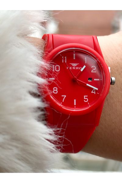 FERRO Brand Waterproof Red Silicone Band Calendar Number Men's/Women's Wristwatch+bracelet