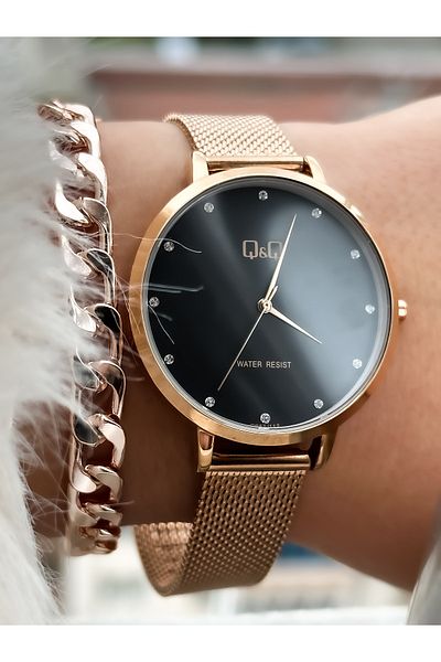 Q&Q Steel Strap, Waterproof, Rose Color Women's Wristwatch + bracelet