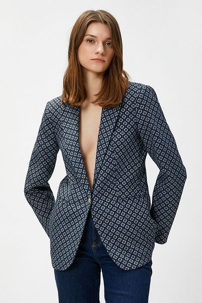 Koton Women Ayşegül Afacan X - Single Button Jacquard Jacket 3sak50151uw