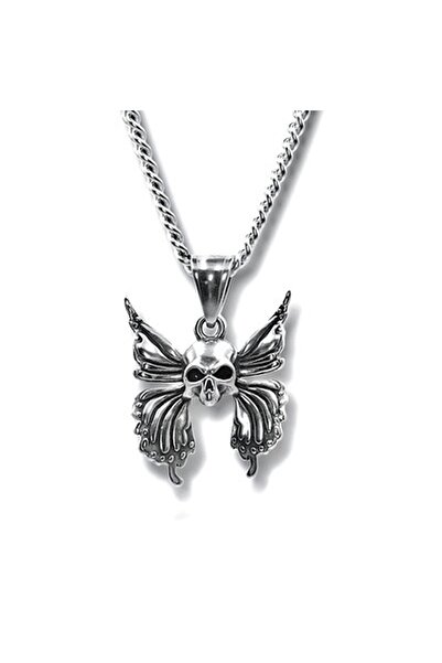 Herşey Nota القوطية فراشة الجمجمة الفولاذ المقاوم للصدأ قلادة