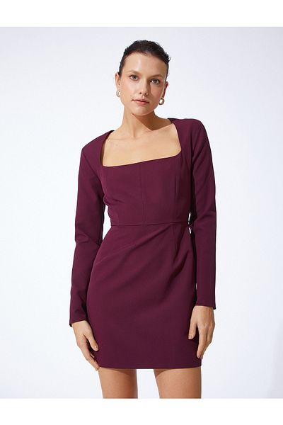 Koton Long Sleeve Square Neck Mini Dress