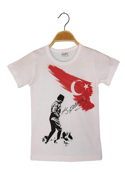 Ünal Giyim Unisex Παιδικό λευκό μπλουζάκι με στάμπα Ataturk