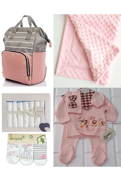 Sahra 5 Pieces Cute Animals Baby Bag and Birth Set (bag, hospital Exit, blanket, handkerchief, socks)