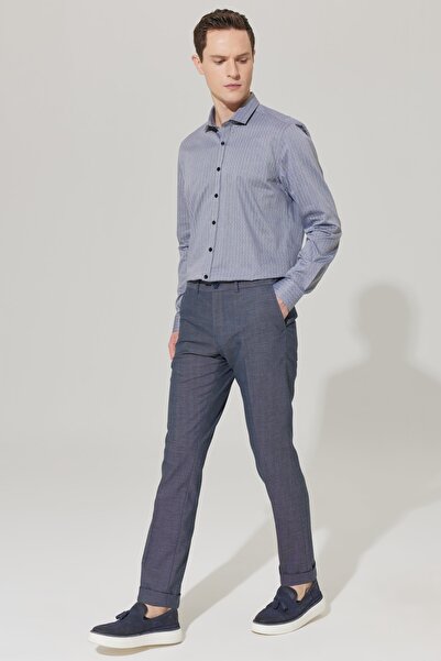 ALTINYILDIZ CLASSICS Ανδρικό μπλε Navy Slim Fit στενό μοτίβο ελαστικό παντελόνι μέσης εύκαμπτο