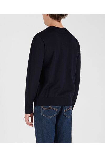 PAUL&SHARK Men's Blue Crew Neck Long Sleeve Wool Logo Sweater - C0P1094-050