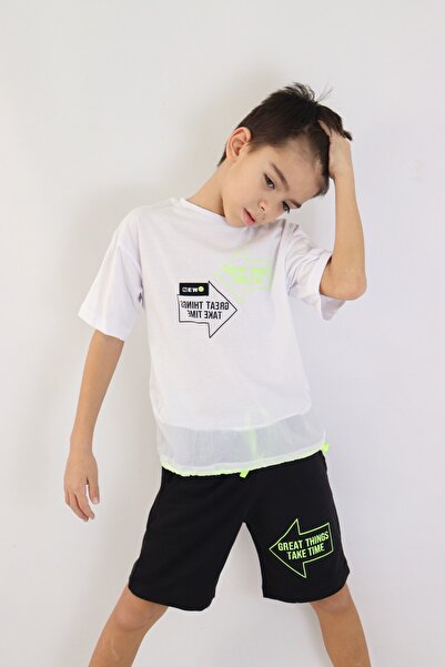 Harika KIDS Boy's Basic Bottom-Top Set with Arrow Printed Short Sleeve Shorts Age 6-9