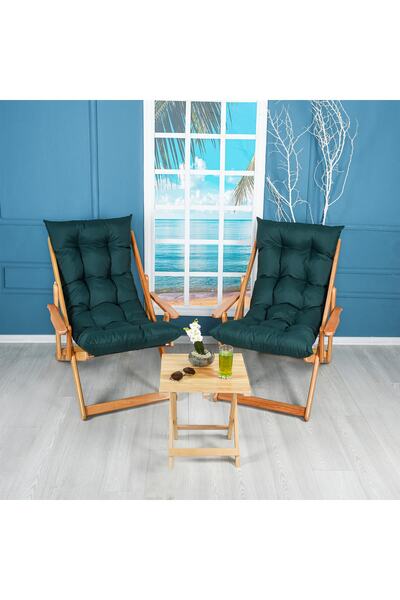 Bysay Ahşap Bahçe Takımı Katlanır Kollu Şezlong 3 Lü Set (HAKİ)