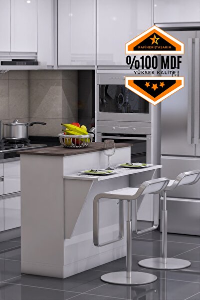 rafineritasarım Mutfak Masası Ada Şeklinde Bar Masa Ile Birlikte Azure Mdf