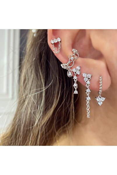 Saras Jewels Trio Taşlı Zincir Sallantılı Piercing