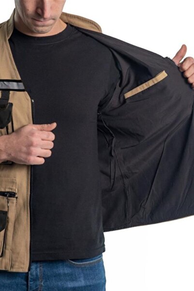 Şensel Бежево-чорний жилет з відбивачами та багатою кількістю кишень -118e1557