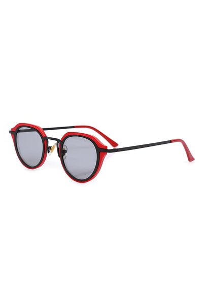 TomyHelf Red Frame Black Glass Oval Women's Sunglasses with UV400 Protection