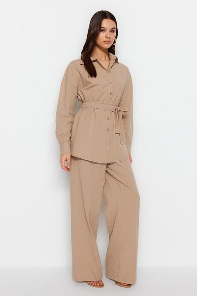 Trendyol Collection Mink Woven Belted Al-Top Set TWOSS23AU00072