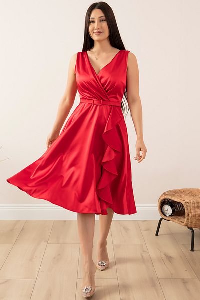 PULLIMM Double Breasted Ruffle Satin Evening Dress 1150