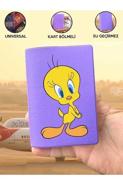Cekuonline Tweety Purple Vinlex Passport Cover Compatible with All Country Passports