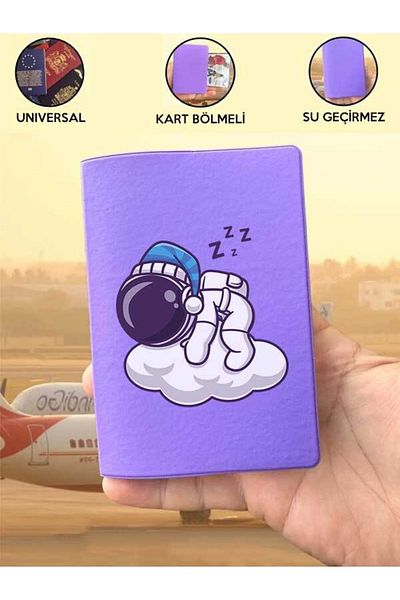 Cekuonline Astronaut Purple Vinlex Passport Cover Case Compatible with All Country Passports