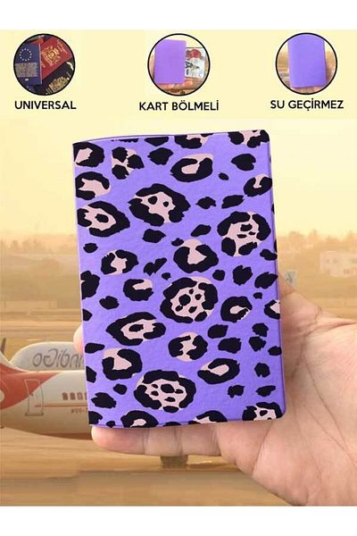 Cekuonline Husă pentru pașapoarte Vinlex violet leopard compatibilă cu toate pașapoartele de țară